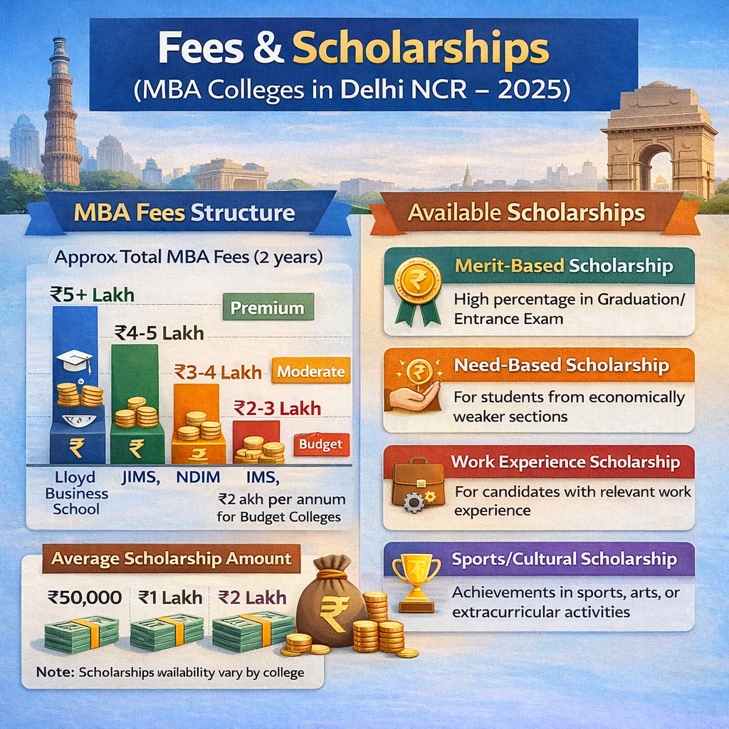 Fees & Scholarships (MBA Colleges in Delhi NCR – 2025)