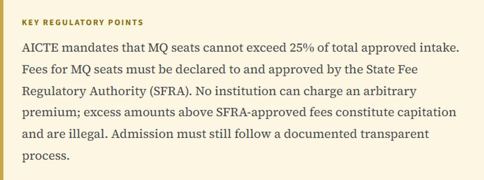 Selection via Management Quota in Top MBA Colleges.